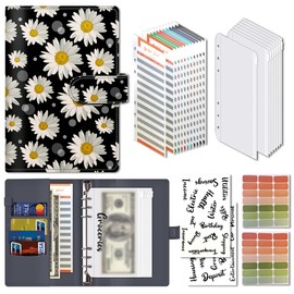 AOPEFNX Budget Binder, Cute A6 Money Saving Binder with Zipper Envelopes, PU Leather Money Organizer for Cash, Expense Budget Sheets and Cash Envelopes for Budgeting White Daisy