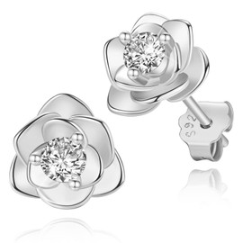 WOZNU Small Rose Stud Earrings Silver 925 Earrings for Women Girls Hypoallergenic Small Rose Flower Earrings, Titanium
