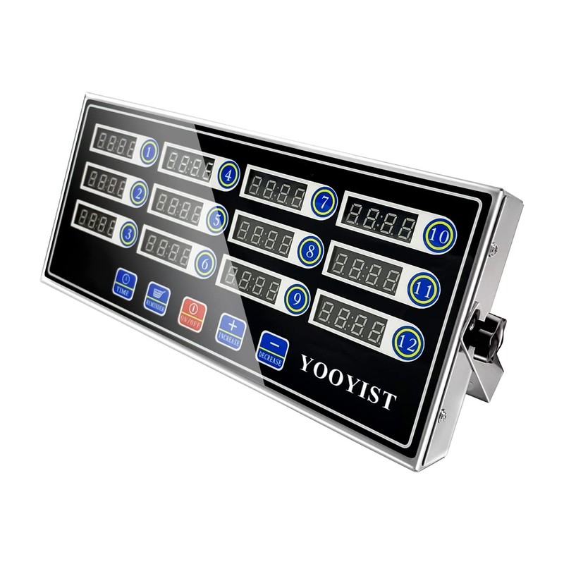 YOOYIST Commercial Kitchen Timers 12 Channel Stainless Steel LED Digital