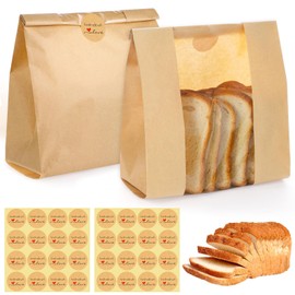 130 Pack Bread Bags for Homemade Bread Sourdough Bread Bags with Window, Large Bakery Bags with 160 Stickers for Packaging Baked Food Bread Christmas Wrapping Paper (14 * 8.3 * 3.5 Inch)