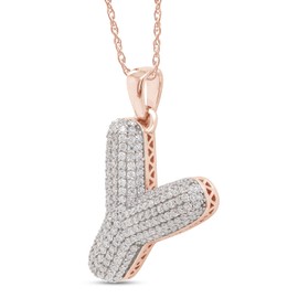 SAVEARTH DIAMONDS Round Cut Lab Created Moissanite Diamond Initial Bubble Letter Y Pendant Necklace In 14k Rose Gold Plated 925 Sterling Silver With 18" Chain (VVS1 Clarity, 1.00 Cttw)