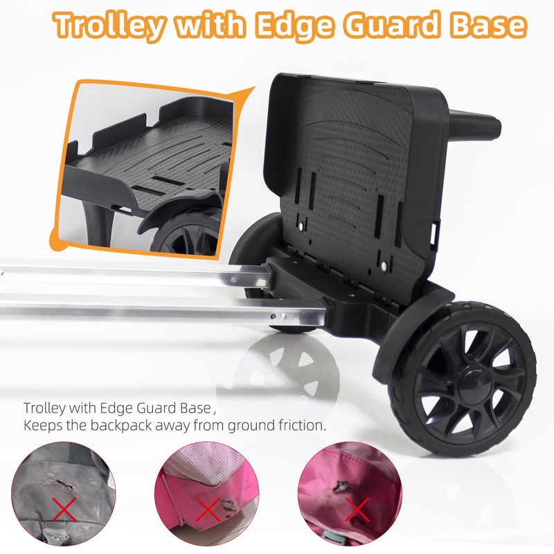 Folding Backpack Trolley with Large Solid Tank Wheels, Aluminum Alloy