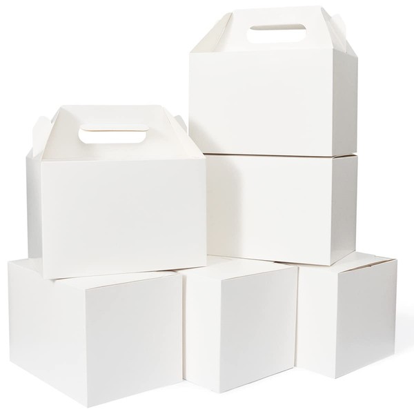 Happyhiram 30 CT Large Welcome Boxes with Handles White, 9x6x6 Gable Gift Easter Boxes Cardboard Paper Party Favor Boxes Barn Style Carry Out Box Recyclable Paper Gift Packaging Boxes for Food Box
