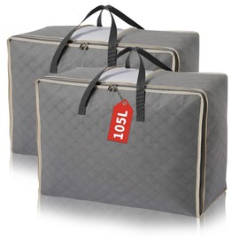 CHARMDI Extra große Aufbewahrungstaschen mit Reißverschlüssen, 105 l, 2 Stück, atmungsaktive Bettdecken-Aufbewahrungstasche, 3-seitiger Reißverschluss oben, Kleideraufbewahrungstasche mit PVC-Fenster