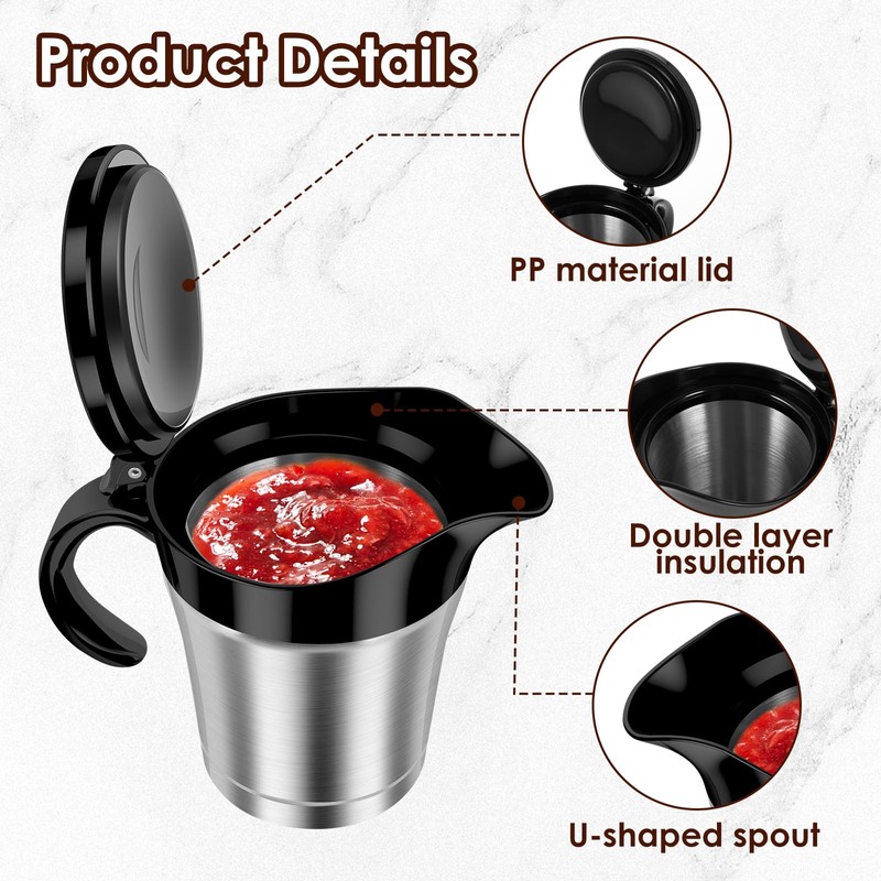 Insulated Gravy Boat, 450ml Gravy Jug with Hinged Lid, Double