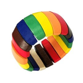 Caiyao Multi-Colored Wooden Beads Stretch Bracelet Wide Chunky Bangle Bohemian Jewelry Wood Elastic Wristband for Women-Colorful