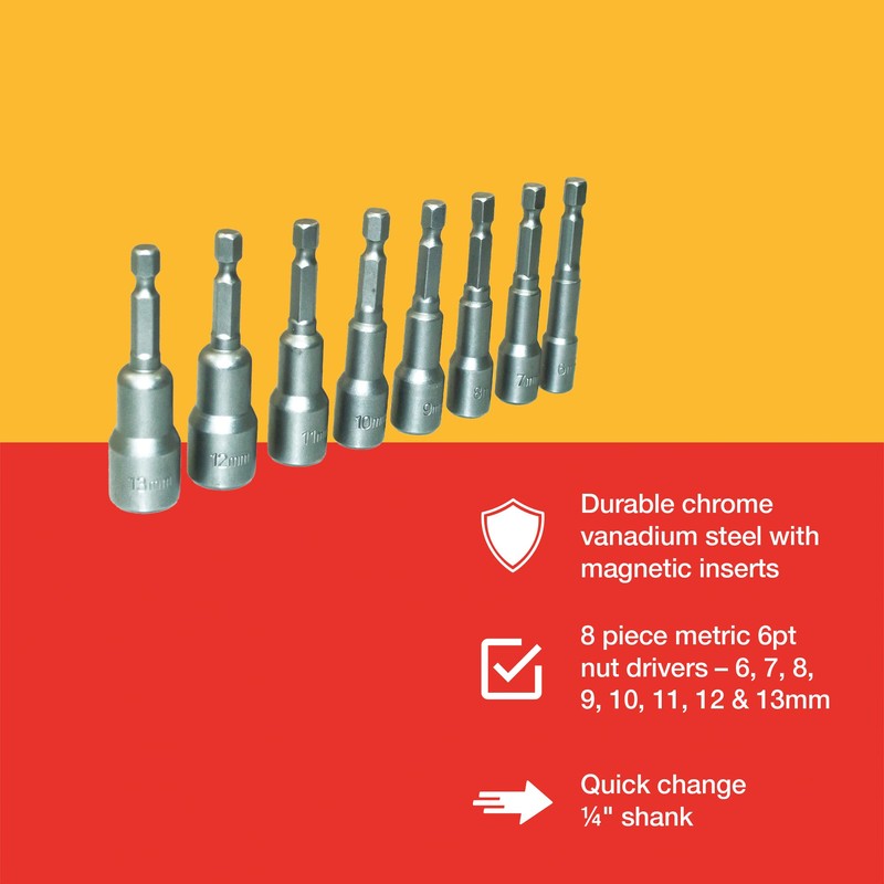 Amtech I5725 Magnetic Hex Nut Driver Set, 8 Pieces, Metric,
