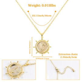 Gold Boat Rudder Pendant Necklace for Women 14K Gold Plated Round Sailboat Charm Necklace Nautical Sailor Ship Wheel Pendant Necklace Adjustable Chain Sea Summer Beach Ocean Jewelry Gift for Women Men