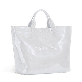 KAMEILONG Women's Large PVC Tote Bag Letters Print Handbags Kraft Paper Shoulder Bag Clear Shopping Hobo Bag (White)