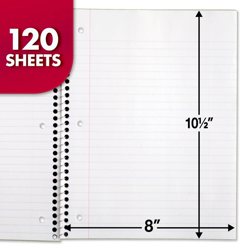 Mead Spiral Notebook, 3 Subject, Wide Ruled Paper, 7-1/2" x