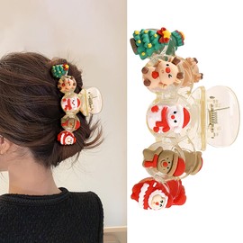 Christmas Hair Claw Clips Santa Claus Elk Snowman Design Hair Accessories Christmas Tree Gingerbread Man Transparent Cartoon Hair Clips for Women Hair Barrettes Claw Clips for Thick Thin Hair