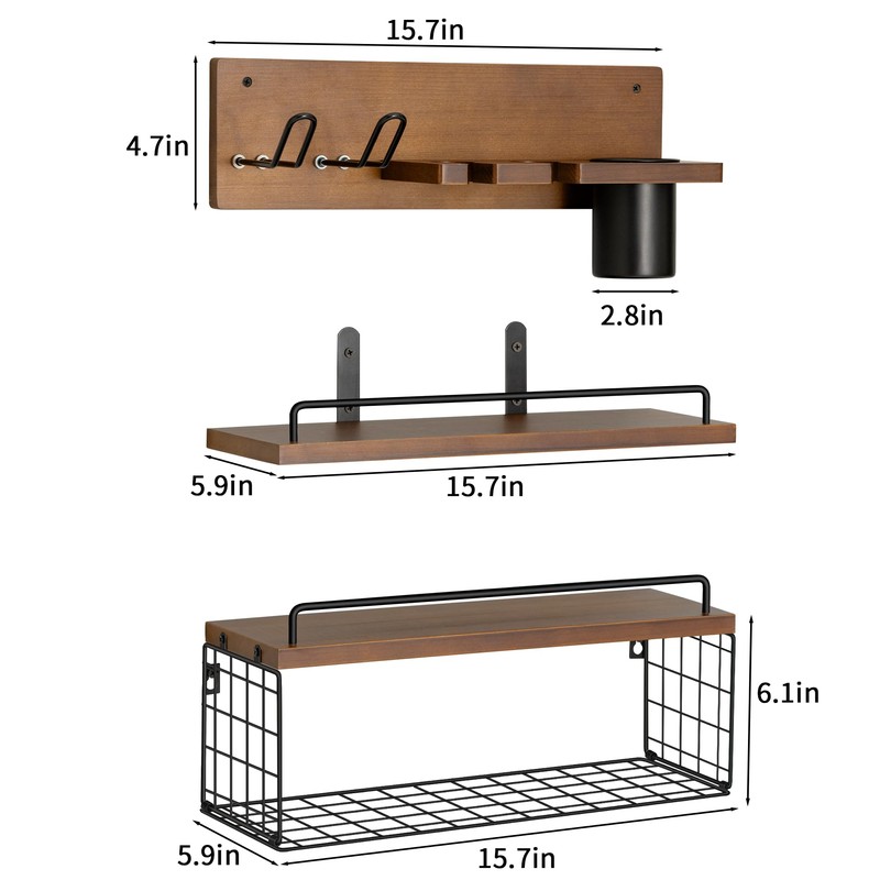 GODDGITT 3-Tier Bathroom Floating Shelves with Curling Iron Holder &