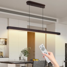 51.2 Inch LED Pendant Light Iron Adjustable Hanging Lamp for Pool Table Kitchen Island Dining RoomShade color: Walnut wood color, Lamp Power(W): 36, Number of Lights: no bulbs, Product Size: 130*6*4.7cm