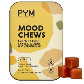 PYM Citrus Mood Chews Support for Stress, Worry & Overwhelm, 20 Count | 130mg GABA, 90mg L-Theanine | Vegan, Non-GMO, Gluten-Free, No Added Sugar | All-Natural Mood Balance Supplement Made in USA