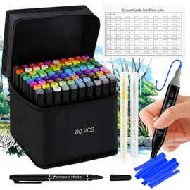 Alcohol Markers Dual Tip - 80+4 Colors Drawing Marker Alcohol Based Markers Set for Adult Kids Coloring Book Art Marker Pens with Carrying Case