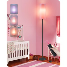 Dimmable Pink Floor Lamp for Living Room with Remote and Foot Switch, Corner Floor Lamp for Bedroom, 66" Standing Tall Lamp, 10W 900LM Bulb Included, 3000K-6500K, Linen Shade, FCC Listed P06LD05W1