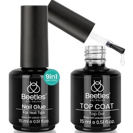 Beetles Esmalte en Gel 5 En 1, Kit de Capa Base Y Superior Para UñAs, Esmalte De UñAs En Gel Sin Necesidad De Limpiar, FáCil De Usar, 2 Unidades, 0.5 Onzas LíQuidas, Acabado Brillante Led Y De Larga DuracióN Regalo navideño para mujer