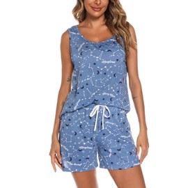ENJOYNIGHT Womens Sleeveless Pajama Print Tee and Shorts Pjs Tank Top Summer Sleepwear Set (XX-Large, Starry Sky)