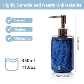 jessie Hand Soap Dispenser,Blue Ceramic Liquid Hand Soap Dispenser with Pump,Modern Vintage Refillable Hand Lotion Pump Bottle for Bathroom Kitchen Set 11.8 oz (Blue)