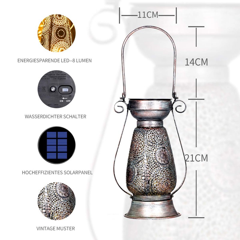 Görvitor Outdoor LED Solar Lantern, Decorative Hanging Solar Light, IP44