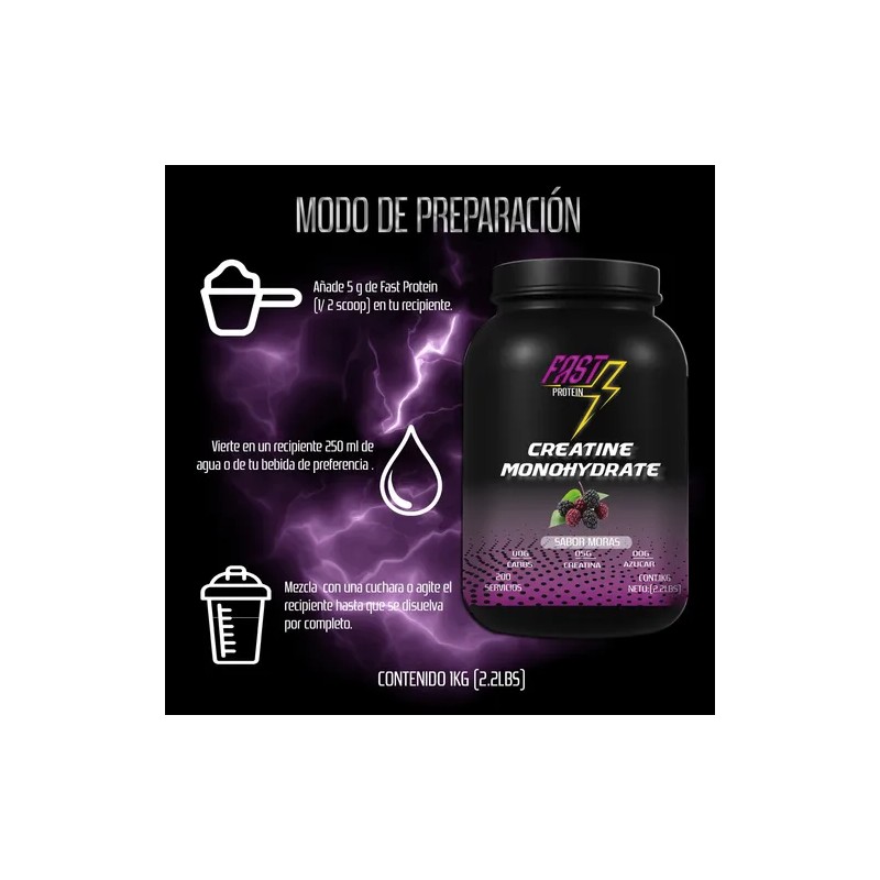 Creatina Monohidratada Fast Protein 1kg 200 Servicios Varios