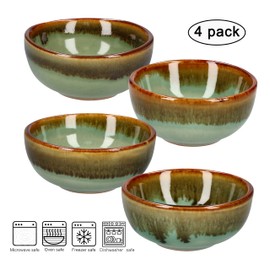 MAKOLO Ceramic Soy Sauce Dish Small Dipping Bowls, 3 in, Set of 4 (Green No.1)