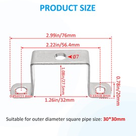 4Pcs U Shaped Connector Bracket 304 Stainless Steel Heavy Duty Perforated Square 3 Hole U Shaped Fitting, Holder Strut Channel, Automotive Parts (1.18 x 1.18in/30 x 30mm)