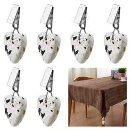 Morobor Tablecloth Weights Clips, 6pcs Tablecloth Weights Heart Shape Stone Tablecloth Weights Metal Clip for Outdoor Picnic Family Dinner Table Decoration (Color Mixing)
