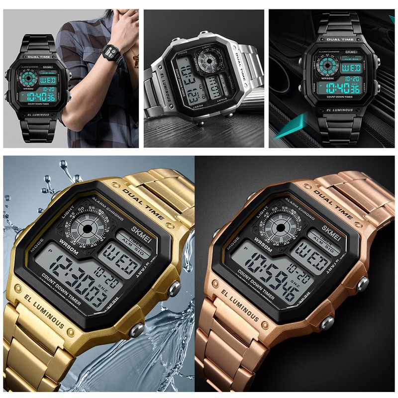 Men Digital Watch Stopwatch Countdown Alarm Luminous Watch