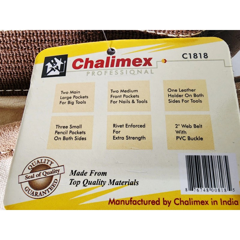 Chalimex C1818 Double Pocket Tool Belt Apron Canvas and Leather