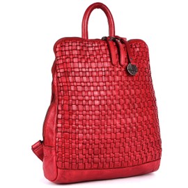 VILENCA HOLLAND 12.5 Inch Genuine Leather Backpack for Women and Men, Red Leather Backpack with Adjustable Shoulder Strap