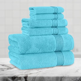 Mocassi Luxury 100% Turkish Cotton 6-Piece Towel Set - Ultra Soft, Quick Dry Highly Absorbent Premium Spa Hotel Quality Bath Towels, Includes 2 Bath Towels, 2 Hand Towels and 2 Washcloths, Aqua