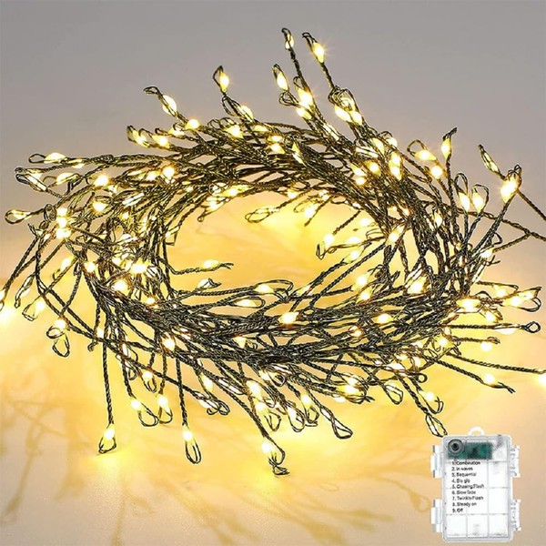 Outdoor Fairy Lights Battery Operated,10Feet 100LED Green Copper Wire Cluster