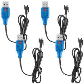 Tellegloww 4 Pack 3.7v Rc Car Battery Charger USB Charger Cable with 2 Pin Plug Connector for Mini Rc Amphibious Stunt Car Boat Trucks 3.7v Chargers Lipo Battery Cable