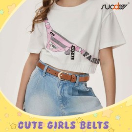 SUOSDEY 2 Pack Girls Skinny Leather Belt with Cute Alloy Pin Buckle Belt for Kids Girls Uniform Jeans Dress Pants