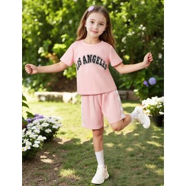 DorbeeToddler Girl Summer Outfits Plaid Print Short Set School Girl Outfit Kids Clothes, Pink, 6-7 Years