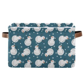 senya Storage Bin Basket 1 pcs Large Foldable Clothes Bag Rectangle Collapsible Fabric Laundry Hamper Folding Washing Bin Snowman Snowflake Cute Christmas Holidays