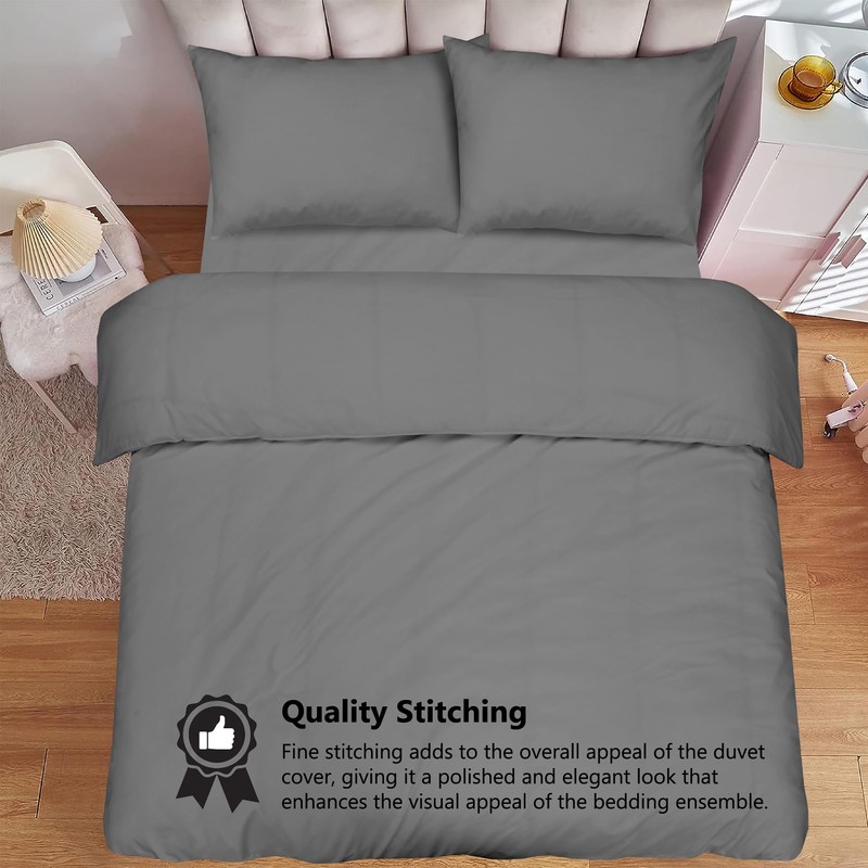 SSW HOMES Double Duvet Cover Charcoal - 3 Pcs Brushed