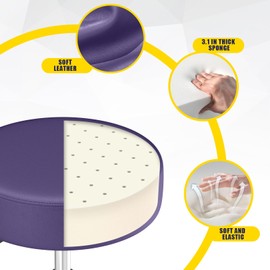 Rolling Stool, Heavy Weight Capacity 250lb, PU Leather Rolling stools, Ultra Soft Padded Seat, Rolling Stools with Wheels and Footrest, 360° Swivel, Spa Drawing Salon Work Office Tattoo Stool (Purple)