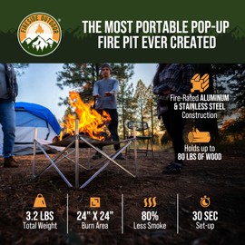 Fireside Outdoor Pop-Up Fire Pit 24" Ultra Lite Weighs 3.2 lbs - Folding FirePits for Outside, Outdoor Small Firepit Portable, Campfire Burn Pits, Camping Fire Pit Portable Holds 80 lbs of Firewood
