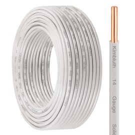 THHN Wire 14 Gauge 100 FT OFC Electrical Wire, 14 AWG Solid Copper Wire Rated up to 600V Building Wire Nylon Jacket for Residential, CNC, Ground, Industrial (14 Gauge, White)