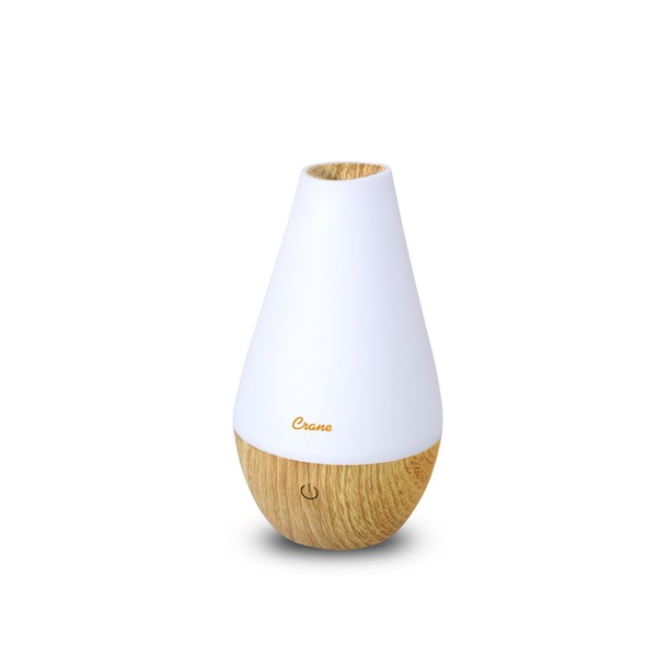 Crane Aroma Therapy Diffuser, 6 Ounce Tank, Essential Oils Included, Color Changing Light, 9 Hour Run Time, Auto Shutoff, Wood Base