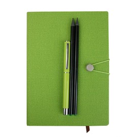 Emartbuy Cool Stationery Unique Gift Set with Textured Hardbound A5 Notebook Journal Metal Gel Pen Pencil in Ribbon - Green