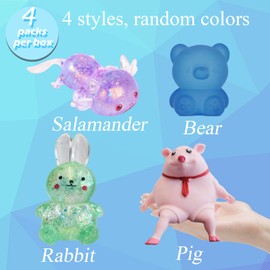 4 Pcs Stress Relief Squeeze Toys,Bear, Piglet, Rabbit, Salamander Squeeze Toys,Fidget Toys Novelty Things for Anxiety&Relaxation,Suitable for Adults