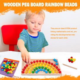 Adena Montessori Wooden Peg Balls Double-Sided Rainbow Beads Game Counting Matching Game Bead Counting Fine Motor Skill Montessori Toys Early Montessori Sorting Toys