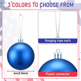 24 Pcs Independence Day Hanging Ball 2. 36 Inch Red Blue White Ball Ornament for Tree Decoration Patriotic Party Decorative Tree Balls(Red, Blue, White)