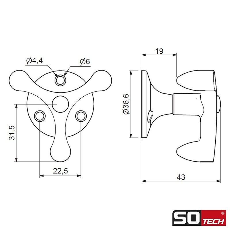 So-Tech® Rena 3-Way Swivel Hook Chrome Under-Unit Hooks Coat Hooks