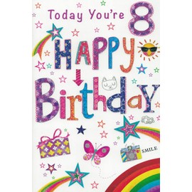 Simon Elvin WONDERFUL COLOURFUL MULTICOLOURED FUN FILLED 8TH BIRTHDAY GREETING CARD