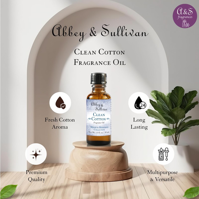 Abbey & Sullivan Fragrance Oil, Clean Cotton, 1 oz.