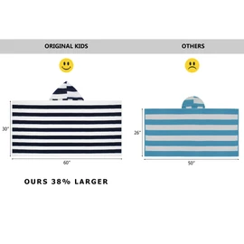 ORIGINAL KIDS Hooded Bath Towel Wrap - 100% Cotton Terry Large Oversized Hooded Kids Towel - Toddler Shower Pool Beach Towel - Soft Plush Absorbent Quick Dry Easy Care Gift - 30x60- Cabana Stripe Blue